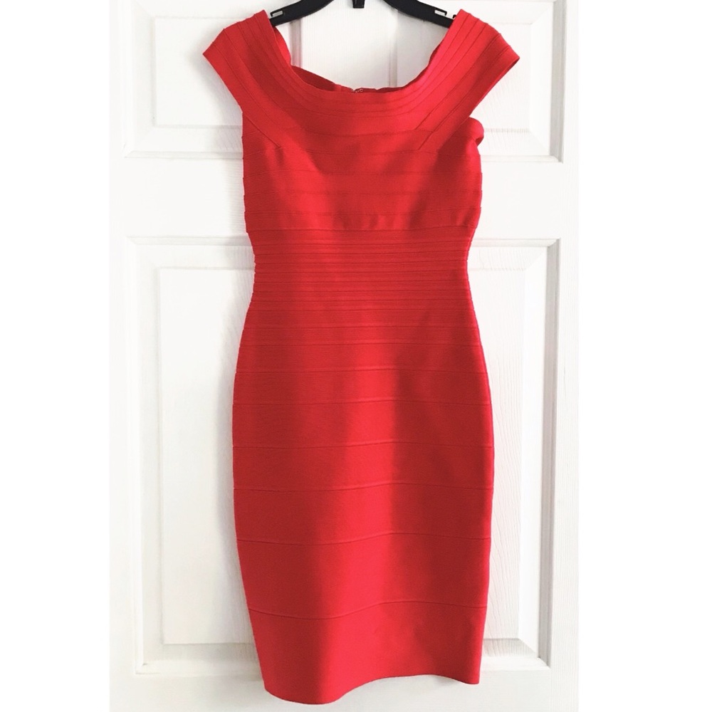 NWOT Hervé Léger Coral Bodycon Dress - Picture 2 of 16